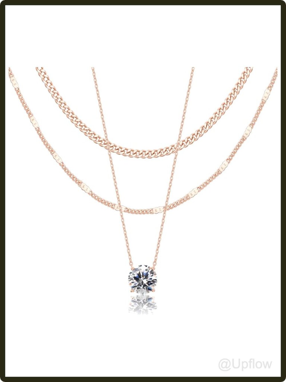 Women's 14K Gold Plated Layered Necklace Set 3 Piece Cuban Choker Pendant Gift